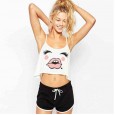 Women's short-sleeved summer eyes and lips print sexy strapless short camisole women