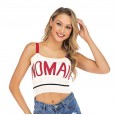 Sexy colorblock letter sleeveless suspender tops knitted vest women summer shorts