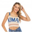 Sexy colorblock letter sleeveless suspender tops knitted vest women summer shorts