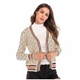 Sweater cardigan women's spring new women's color matching sweater coat plaid long sleeves loose outside