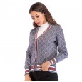 Sweater cardigan women's spring new women's color matching sweater coat plaid long sleeves loose outside