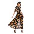 New Women's Dress Deep V-neck Multicolor Short Sleeve Chiffon Floral Beach Skirt Summer Vacation
