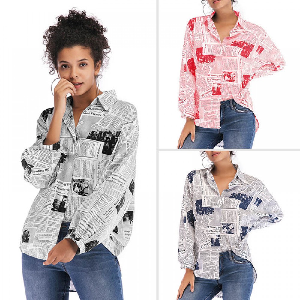 New women's spring and summer printed large size shirt female loose long-sleeved shirt top