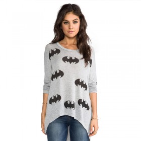 Hot sale bat pattern printed loose t-shirt women's pullover long sleeve ribbed sweater