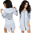 Spring new sleeve back letter printed shirt long sleeve rear split fur fleece zipper hooded sweater coat female