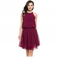 Women's New Waist Chiffon Vest Skirt Women's Off Shoulder Ruffle Dress