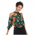 Spring and summer new printed tops street hipsters pullover sexy strapless slim chiffon shirt women