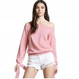 Women's t-shirt spring new sexy word collar long-sleeved t-shirt women's tops