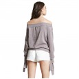 Women's t-shirt spring new sexy word collar long-sleeved t-shirt women's tops