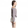 Women's t-shirt spring new sexy word collar long-sleeved t-shirt women's tops