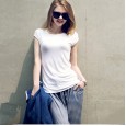 Spring and summer new women's simple backless t-shirt slim short-sleeved solid color bottoming shirt