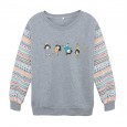 Sweater women spring and autumn plus velvet thick sleeves color matching personality round neck sweater new size sweater