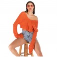 Short section exposed navel sweater women's autumn and winter loose lazy solid color sweater coat