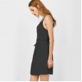 Solid color round neck suspender skirt summer women's new chiffon dress