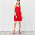 Solid color round neck suspender skirt summer women's new chiffon dress
