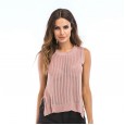 Thin section knitted T-shirt round neck sexy hollow vest hem split open backless sleeveless top women