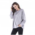 Spring and autumn new round neck personalized back letter T-shirt large size sweater women's long section