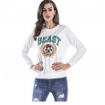 Sweater women's new round neck hole print casual loose large size women's shirt