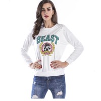 Sweater women's new round neck hole print casual loose large size women's shirt