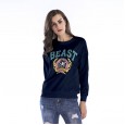 Sweater women's new round neck hole print casual loose large size women's shirt