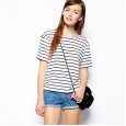 Hot Sale New Navy Style Striped Top Round Neck Short Sleeve XL Women's T-Shirt