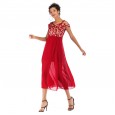 Women's sexy word collar party dress skirt lace mesh splicing dress