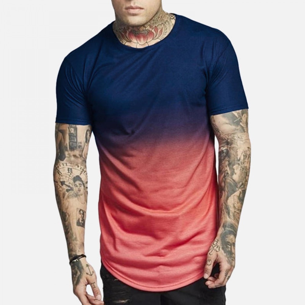 Men Gradient Stitching Crew Neck Short Sleeve T-Shirts - 04 M 