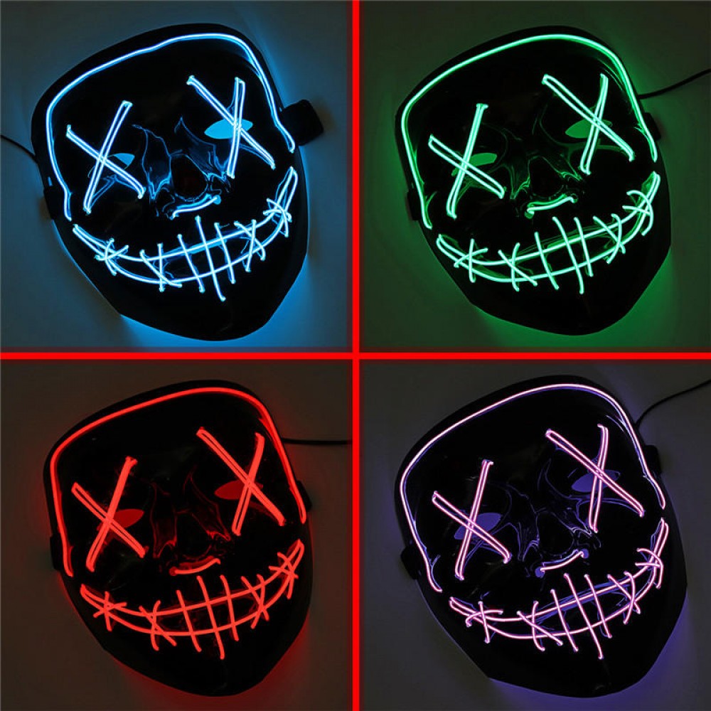 Halloween 4-Modes LED Light El Wire Mask Up Funny Mask The Purge Election Year Great Cosplay Mask -  Red