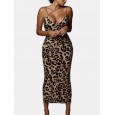 Leopard Snake Print Straps Sleeveless Casual Bodycon Dress - Brown L 