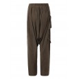 Women Solid Elastic Waist Button Casual Pants - S Army Green 