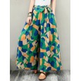 Wide-Legged Women Geometric Print Elastic Waist Side Pockets Pants - 14 Green 