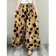 Wide-Legged Women Geometric Print Elastic Waist Side Pockets Pants - 14 Green 