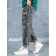 Cartoon Fish Patch Stripe Jeans For Women - Dark Blue M 