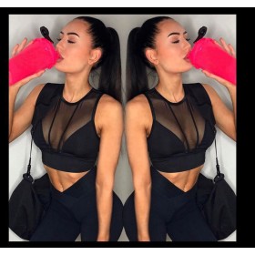 New women's sexy mesh splicing stretch vest sportswear