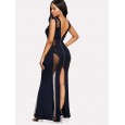 New women's large V-neck mesh splicing sexy perspective dress