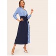 Women's striped stitching long dress women's summer
