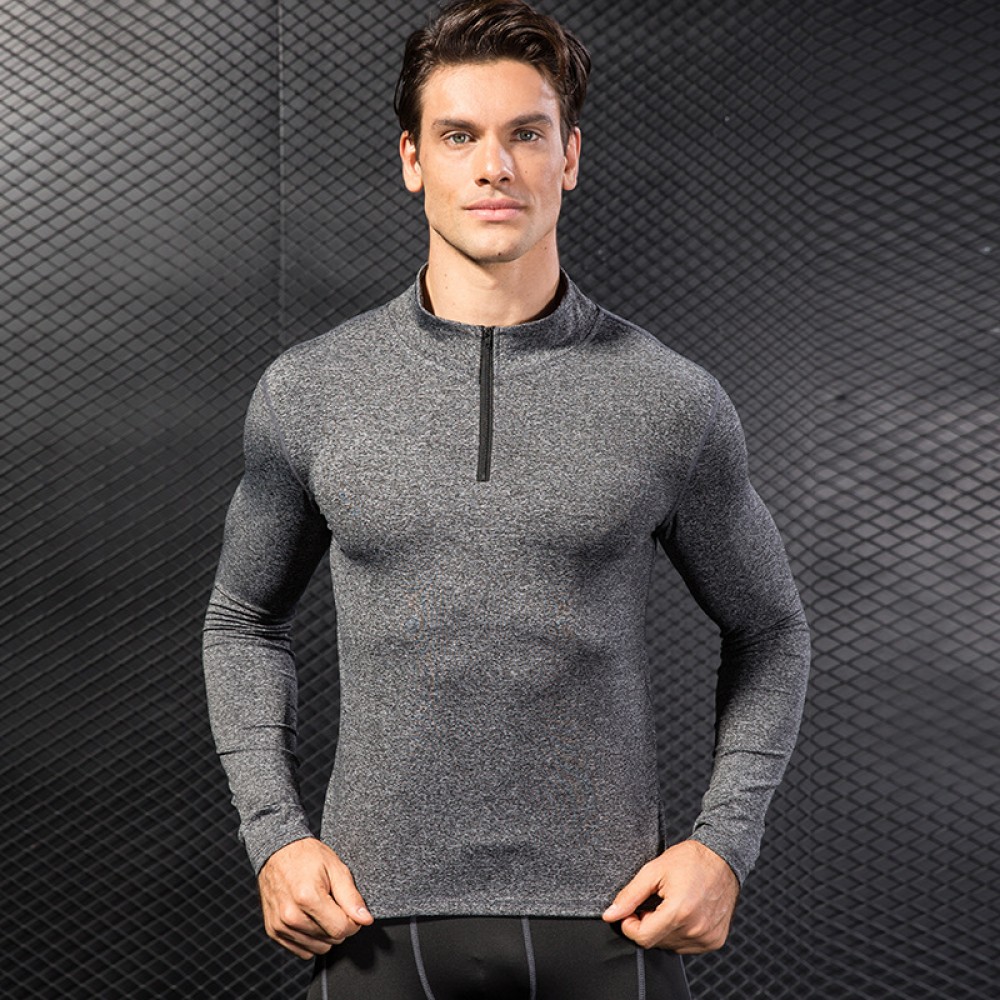 Men's fall / winter sports sweater fitness running training long-sleeved half-zip elastic quick-drying stand-up collar sweater 9004