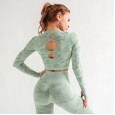 Camouflage sports tights women's quick-drying running yoga breathable hollow seamless long sleeves