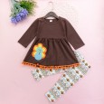 Thanksgiving boy suit autumn and winter girls long-sleeved tassel dress printed trousers two-piece suit