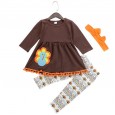 Thanksgiving boy suit autumn and winter girls long-sleeved tassel dress printed trousers two-piece suit