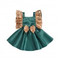 Children's clothing girl temperament sleeveless flower army green dress