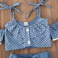Children's clothing children's suit summer polka dot suspender jacket denim shorts short skirt three-piece suit