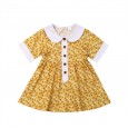 Children's skirt summer new product doll collar floral short-sleeved single-breasted dress