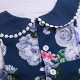 Lapel fur ball sleeveless flower print girl skirt solid color wool ball lace shorts two-piece