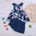 Lapel fur ball sleeveless flower print girl skirt solid color wool ball lace shorts two-piece