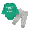 Baby autumn new product green long-sleeved triangle khaki female baby striped trousers children's two-piece suit