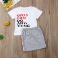 Children's clothing, small children, girls, printed letters, short sleeves, casual skirts, two-piece