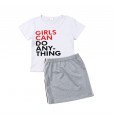Children's clothing, small children, girls, printed letters, short sleeves, casual skirts, two-piece