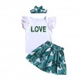 Children's skirt summer new products small children girls little flying sleeves letter printed tops banana leaf short skirt three-piece suit