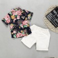 Children's clothing summer children's suit boy retro flower shirt white shorts two-piece set